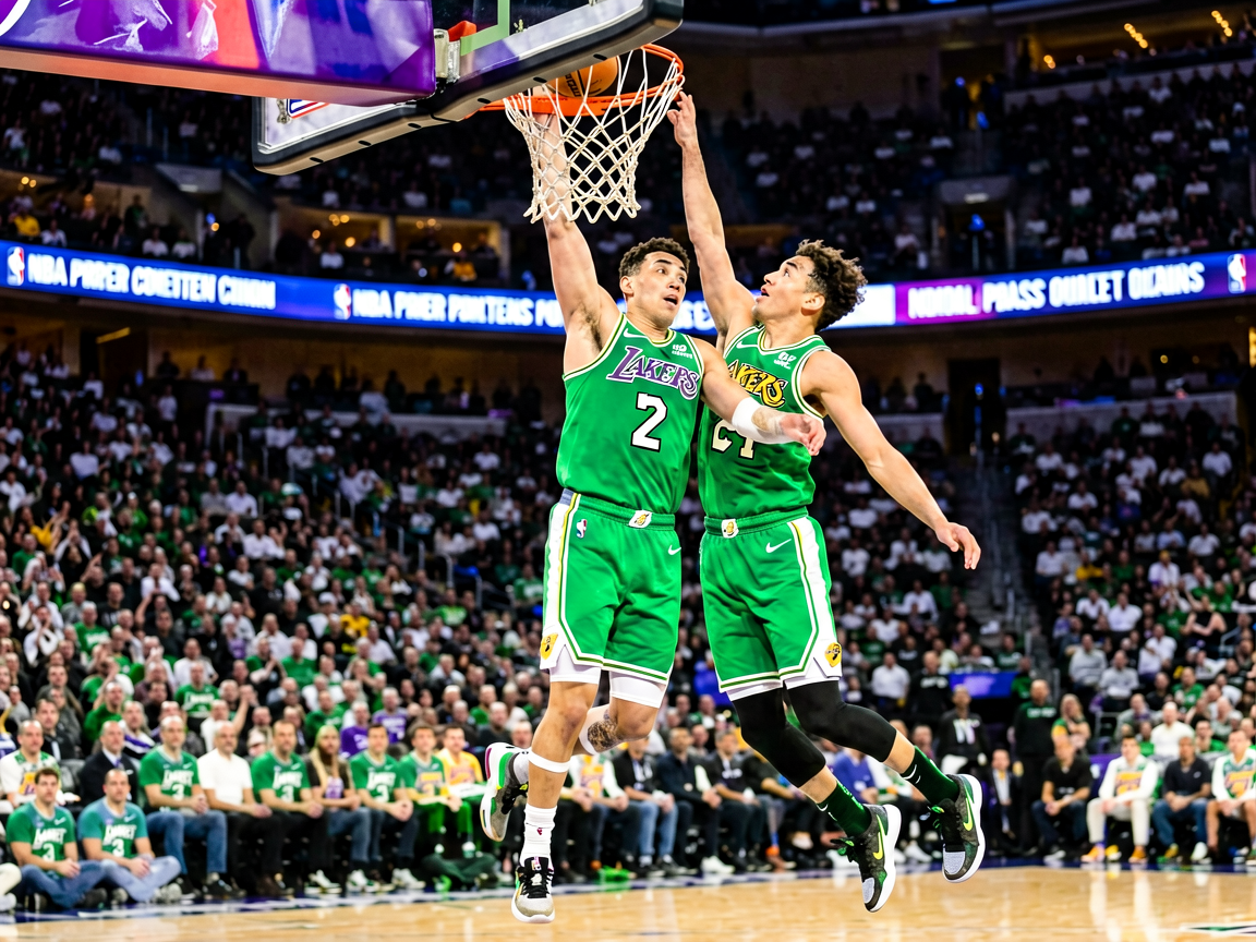 NBA常规赛精彩扣篮瞬间，球员空中接力配合